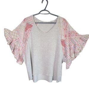 ADORA Mixed Media Bell‎ Sleeve Striped Boho Shirt Size Medium Oversized